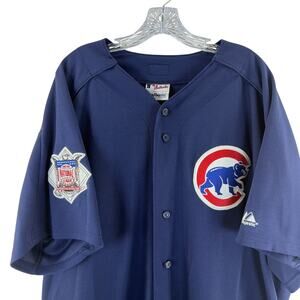 VINTAGE Chicago Cubs Jersey Adult 2XL 3XL Navy Majestic Batting Practice Shirt